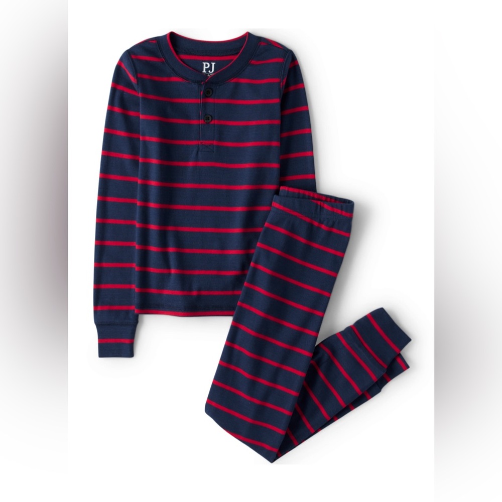 Unisex kids striped Henley snug fit cotton pajamas